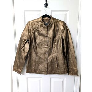 NWT! Dialogue Bronze Gold 100% Leather Blazer Jacket | SZ Small
